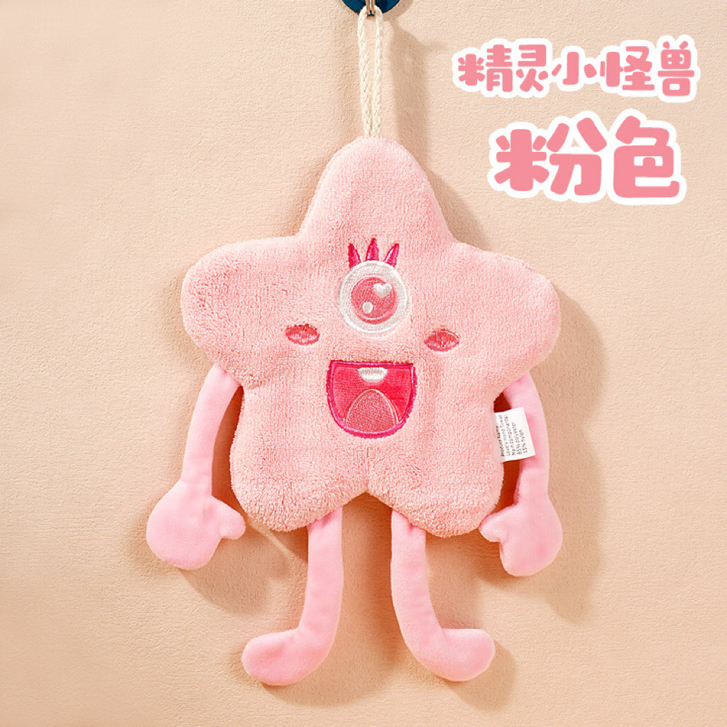 Monster Star Hanging Hand Towel | 3D Character, Thick Coral Fleece, Quirky Fun Gift