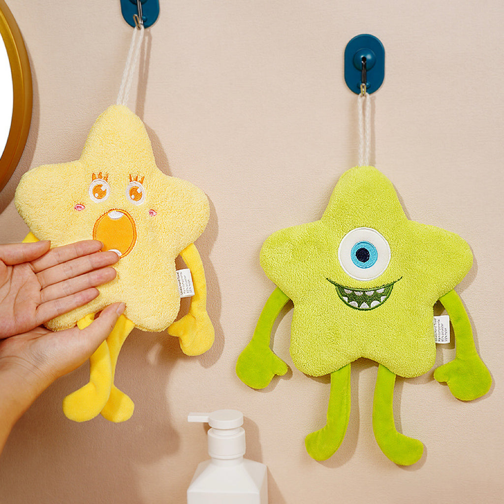 Monster Star Hanging Hand Towel | 3D Character, Thick Coral Fleece, Quirky Fun Gift
