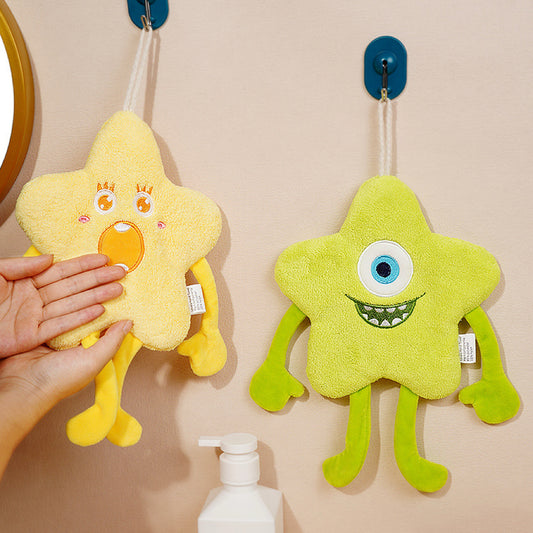 Monster Star Hanging Hand Towel | 3D Character, Thick Coral Fleece, Quirky Fun Gift