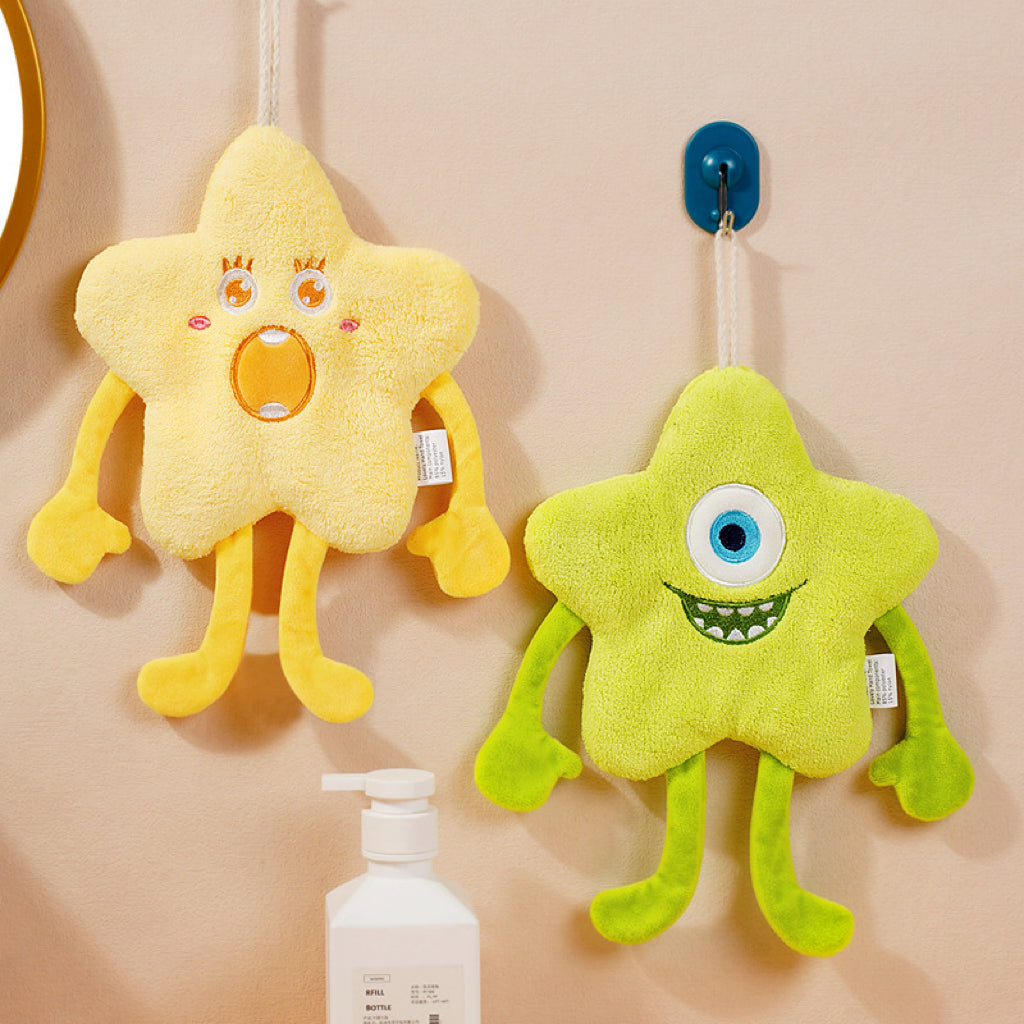 Monster Star Hanging Hand Towel | 3D Character, Thick Coral Fleece, Quirky Fun Gift