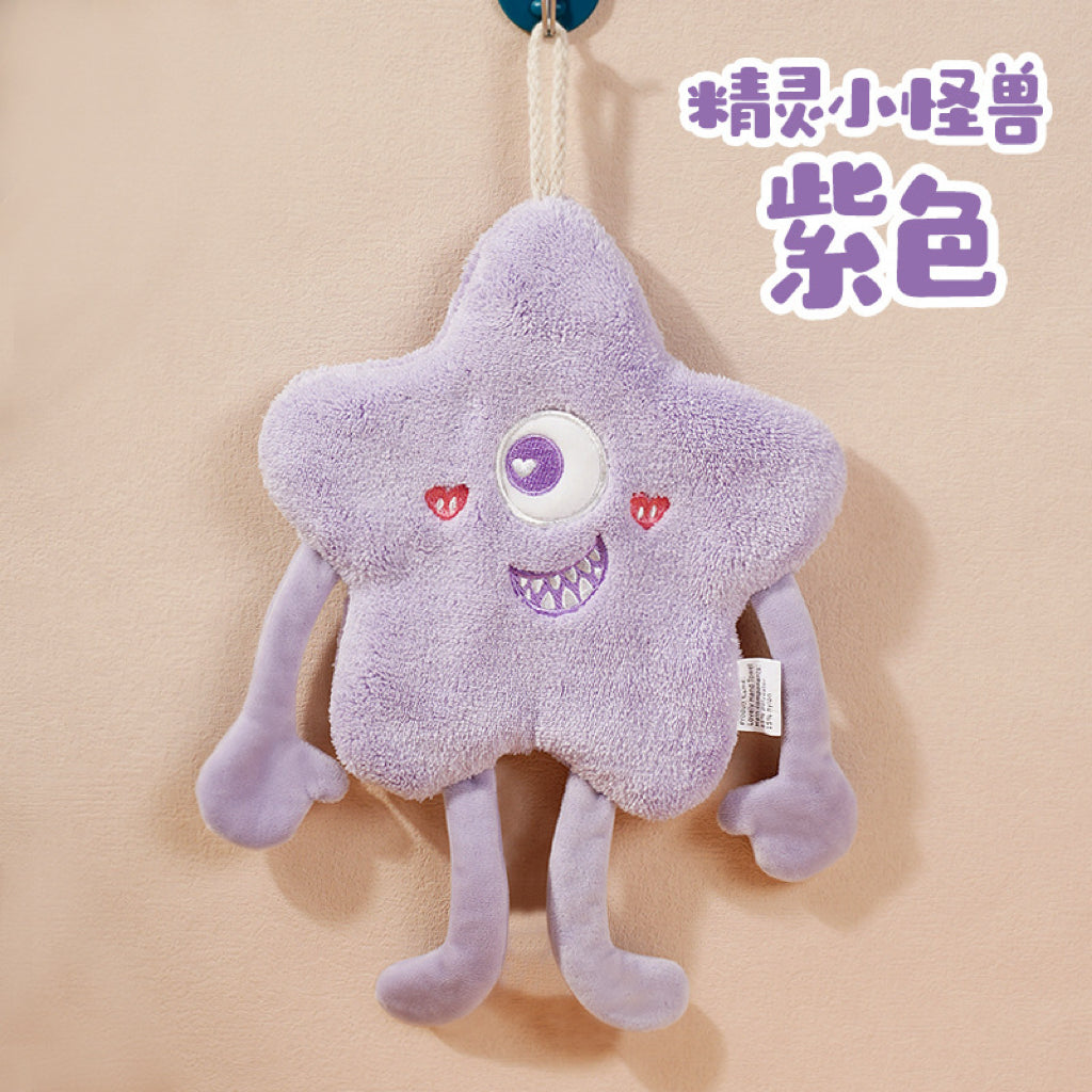 Monster Star Hanging Hand Towel | 3D Character, Thick Coral Fleece, Quirky Fun Gift