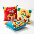 Chinese New Year Blessing Tufted Throw Pillow | 3D Raised Embroidery, 3 Auspicious Designs, Festive Home Decor