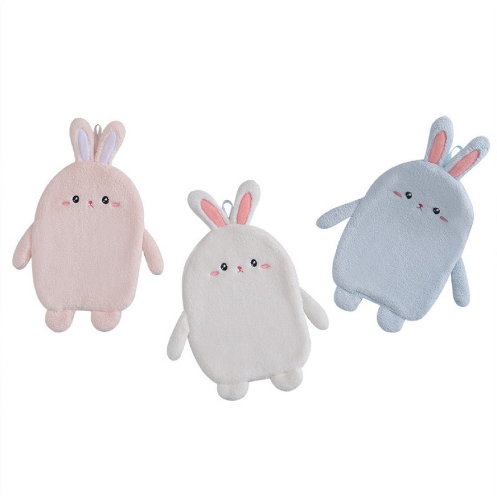 Plush Bunny Full-Body Hanging Hand Towel | 3D Stuffed Toy Design, Ultra-Soft Coral Fleece