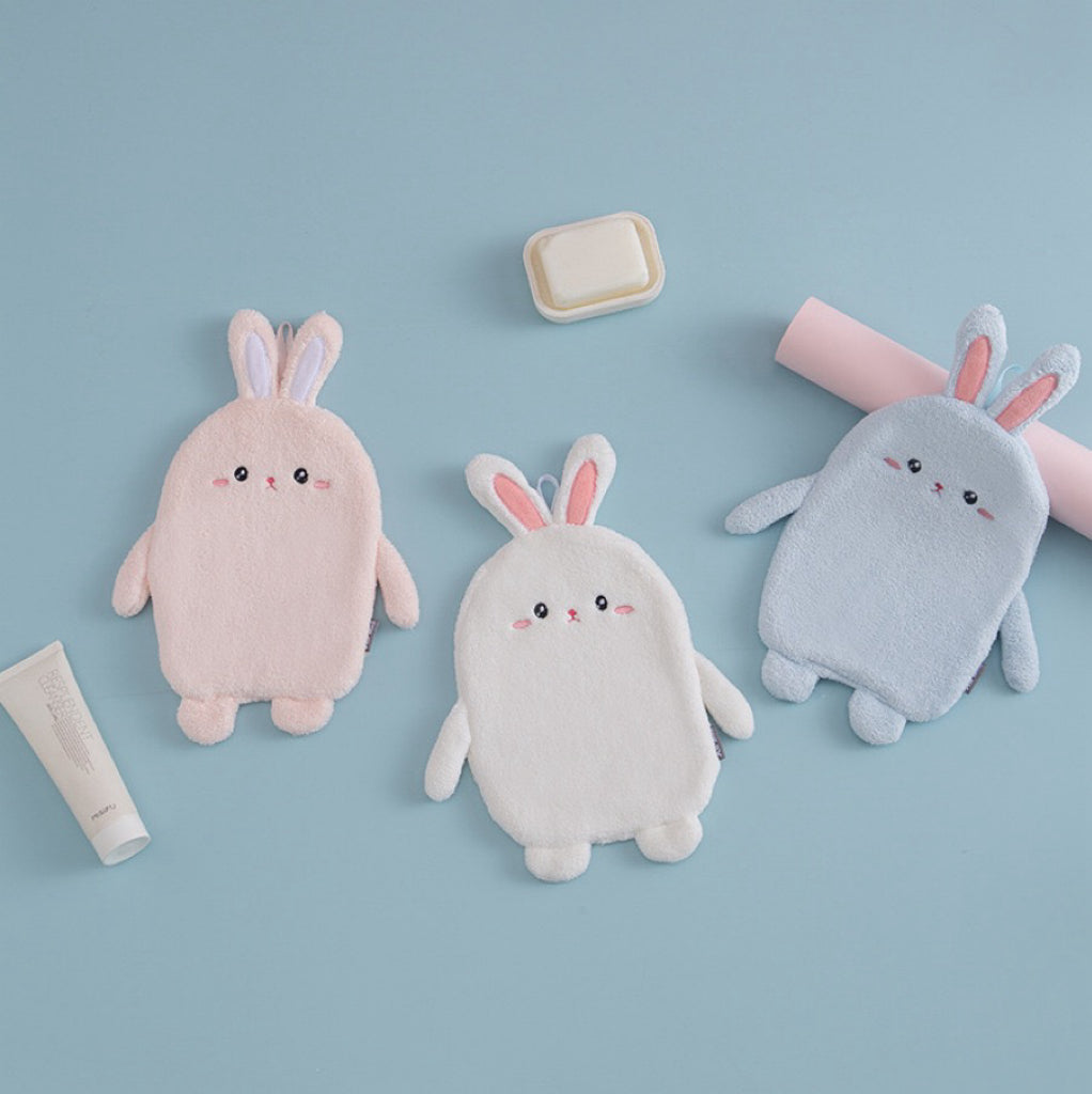 Plush Bunny Full-Body Hanging Hand Towel | 3D Stuffed Toy Design, Ultra-Soft Coral Fleece