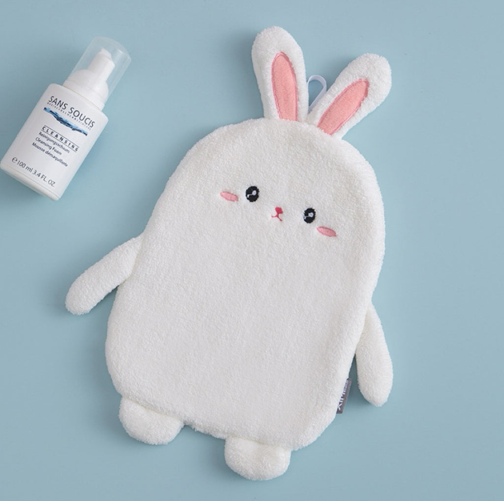 Plush Bunny Full-Body Hanging Hand Towel | 3D Stuffed Toy Design, Ultra-Soft Coral Fleece