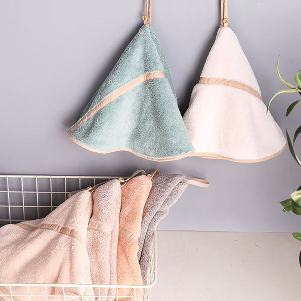 Cone-Shaped Hanging Hand Towel | 50cm Large, Satin Trim, Premium Coral Fleece Home Decor