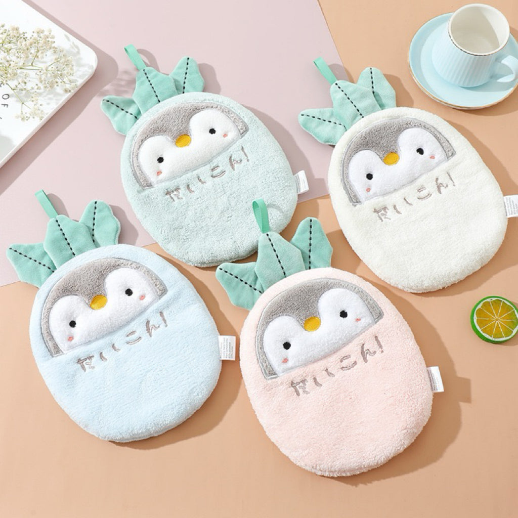 Daikon Penguin Hanging Hand Towel | Japanese "だいこん" Style, 4 Colors, Double-Layer Coral Fleece