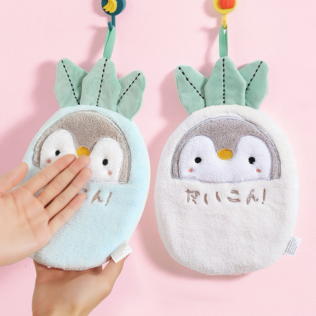 Daikon Penguin Hanging Hand Towel | Japanese "だいこん" Style, 4 Colors, Double-Layer Coral Fleece