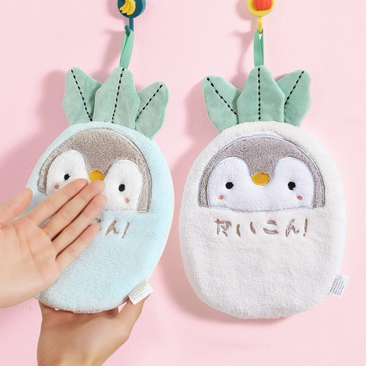 Daikon Penguin Hanging Hand Towel | Japanese "だいこん" Style, 4 Colors, Double-Layer Coral Fleece