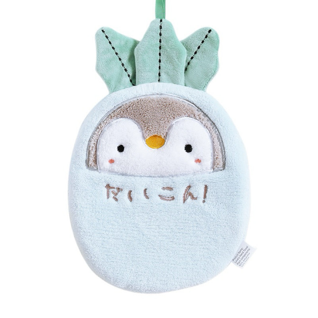 Daikon Penguin Hanging Hand Towel | Japanese "だいこん" Style, 4 Colors, Double-Layer Coral Fleece