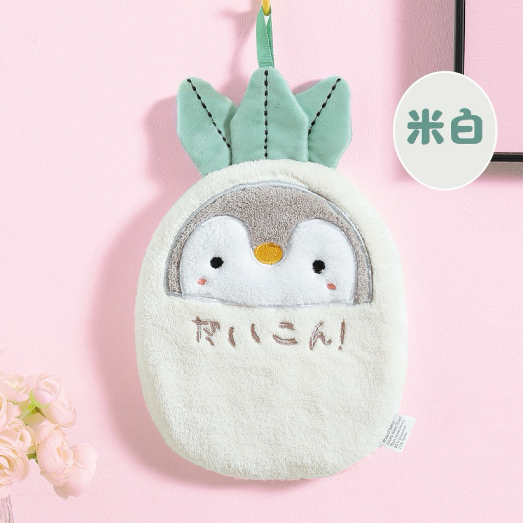 Daikon Penguin Hanging Hand Towel | Japanese "だいこん" Style, 4 Colors, Double-Layer Coral Fleece
