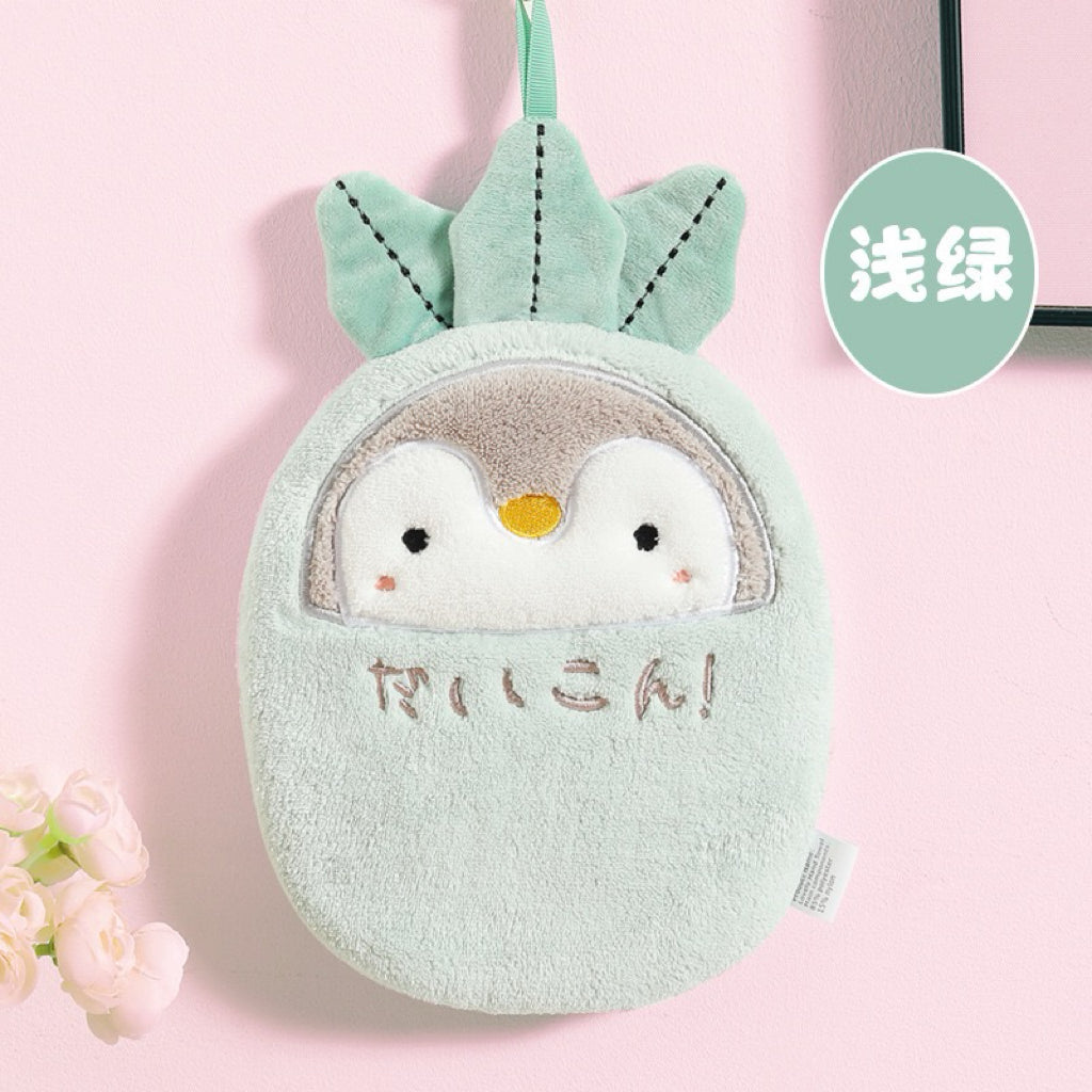 Daikon Penguin Hanging Hand Towel | Japanese "だいこん" Style, 4 Colors, Double-Layer Coral Fleece