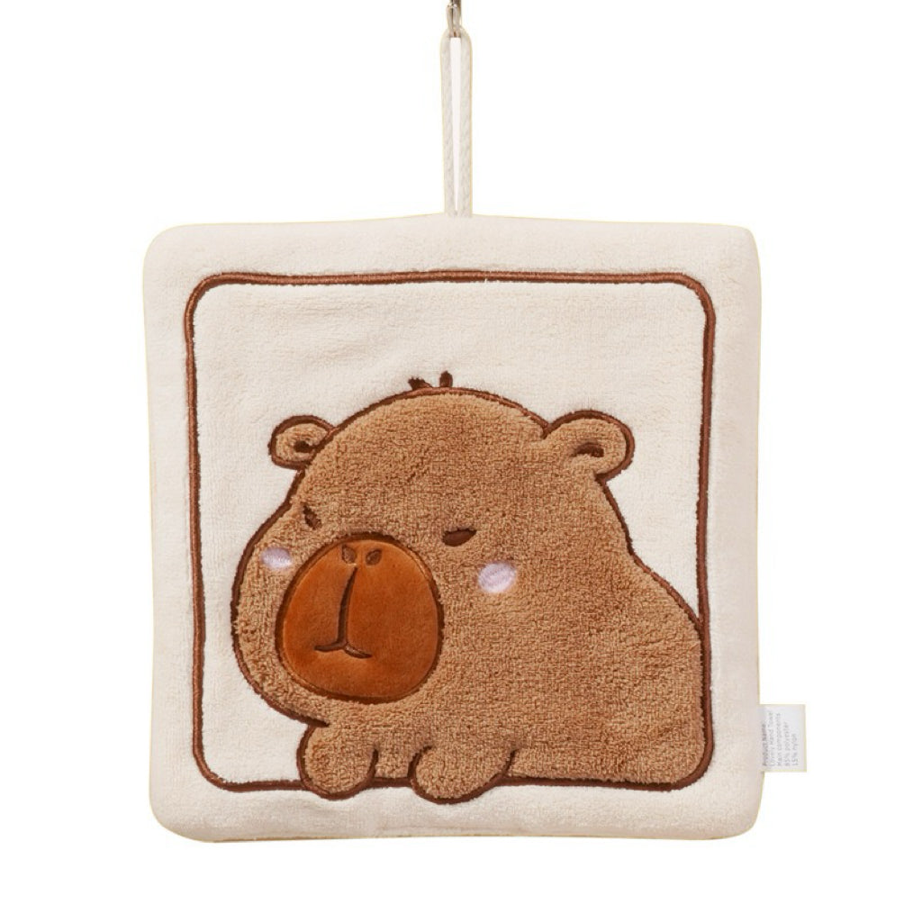 Capybara Square Plush Hanging Hand Towel | 3D Raised Embroidery, Large Format, 4 Colors