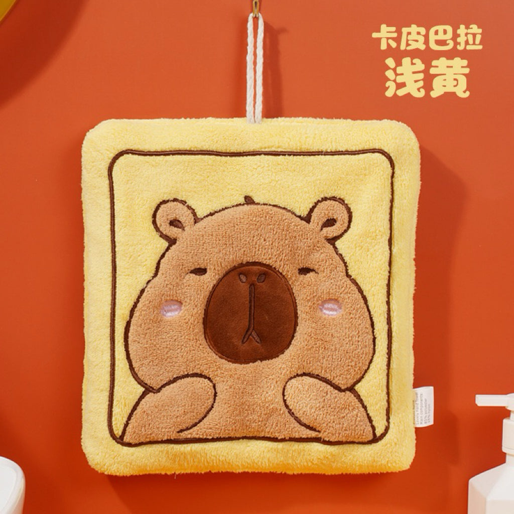Capybara Square Plush Hanging Hand Towel | 3D Raised Embroidery, Large Format, 4 Colors