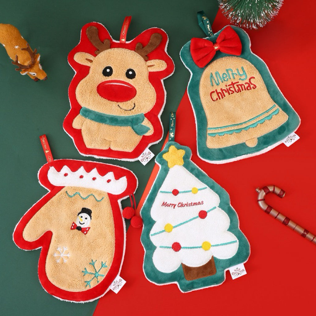 3D Christmas Character Shaped Hanging Hand Towel | 6 Designs, Premium Embroidery, Festive Gift Set