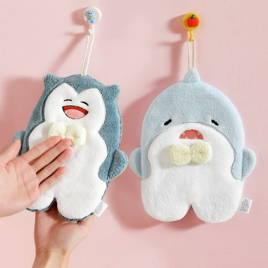 Hands-In Plush Animal Hanging Hand Towel | 4 Characters, 3D Pompom, Interactive Drying Fun