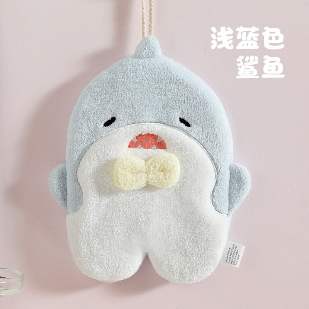 Hands-In Plush Animal Hanging Hand Towel | 4 Characters, 3D Pompom, Interactive Drying Fun