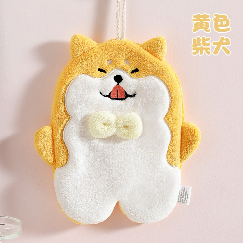 Hands-In Plush Animal Hanging Hand Towel | 4 Characters, 3D Pompom, Interactive Drying Fun