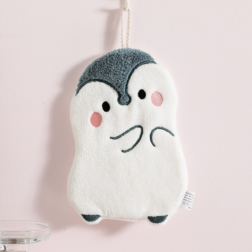 Sleepy Kitty Round Hanging Hand Towel | Japanese Minimalist, Embroidered Coral Fleece