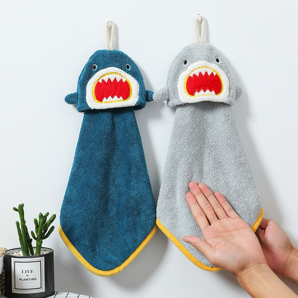Shark Bite Hanging Hand Towel | 3D Open Mouth, Thick Coral Fleece, Bold Kids Gift