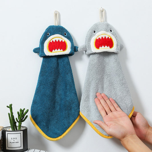 Shark Bite Hanging Hand Towel | 3D Open Mouth, Thick Coral Fleece, Bold Kids Gift
