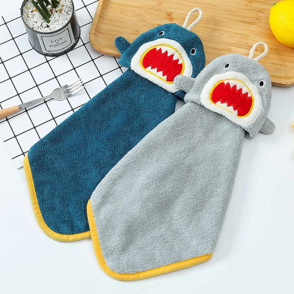 Shark Bite Hanging Hand Towel | 3D Open Mouth, Thick Coral Fleece, Bold Kids Gift