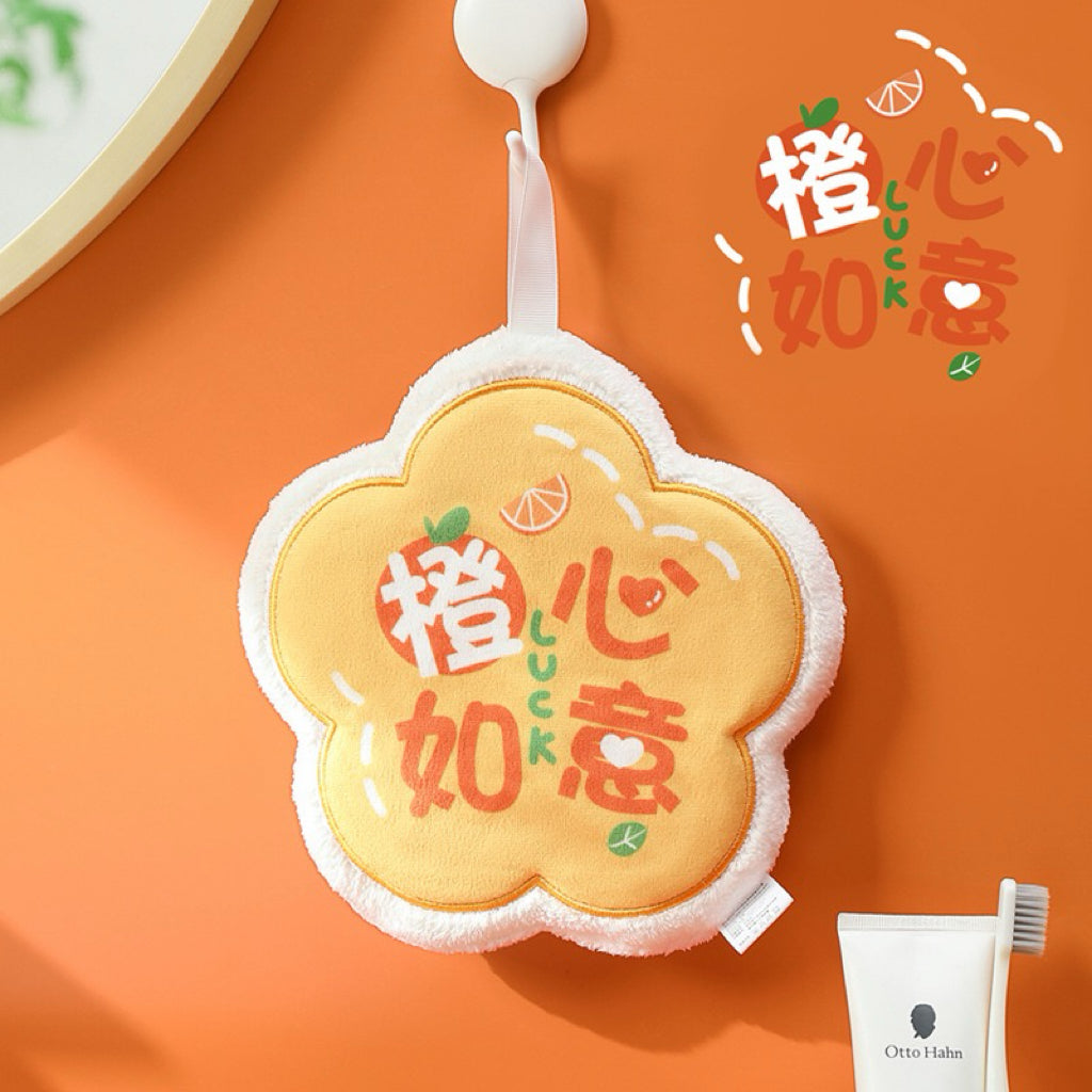 Chinese Blessing Flower Hanging Hand Towel | 5 Auspicious Phrases, Coral Fleece Festival Gift