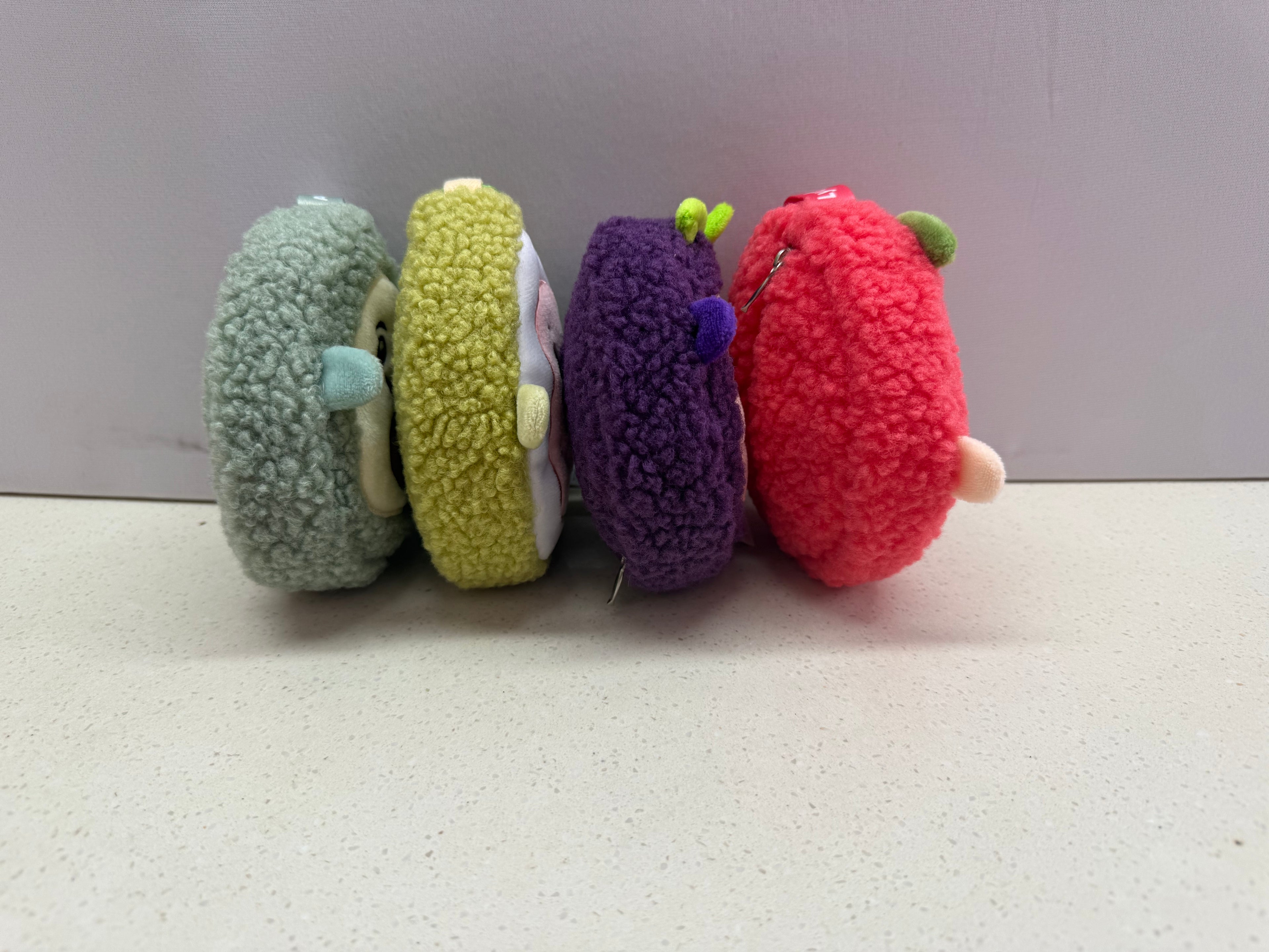 Tropical Fruit Face Plush Coin Purse & Bag Charm | 4 Exotic Fruits, Fluffy Sherpa, Clip-On