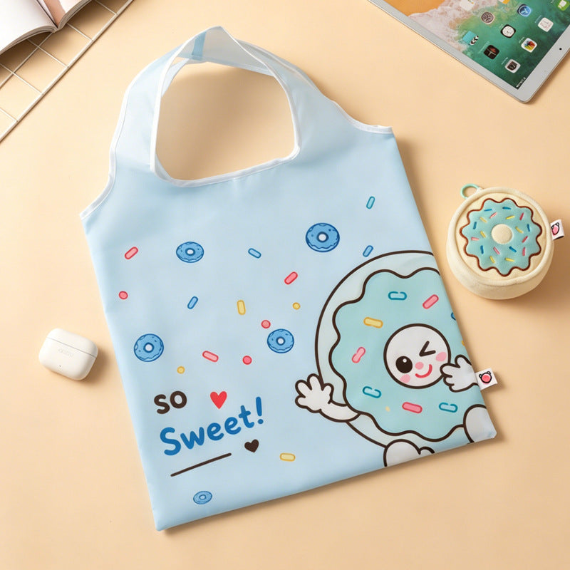 Cute Food Character Foldable Tote Bag with Plush Charm | 4 Designs, 3-in-1 Eco Bag & Keychain
