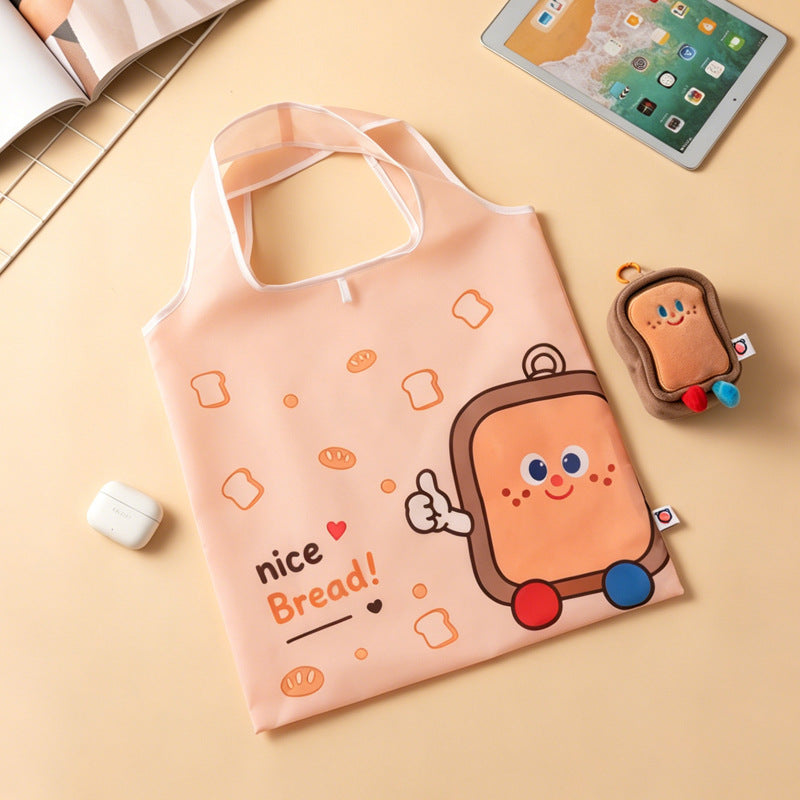 Cute Food Character Foldable Tote Bag with Plush Charm | 4 Designs, 3-in-1 Eco Bag & Keychain