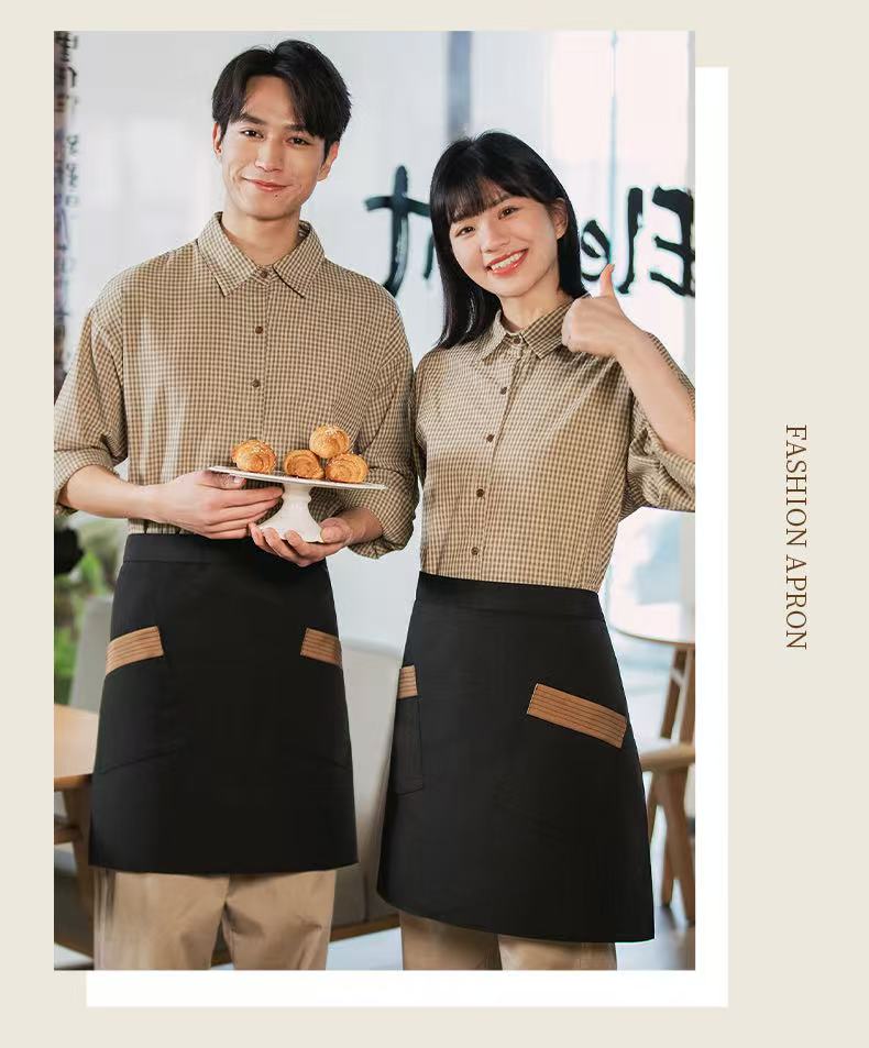 Fashion Waterproof Half Apron | Color-Block Waist Apron for Restaurant & Café Staff