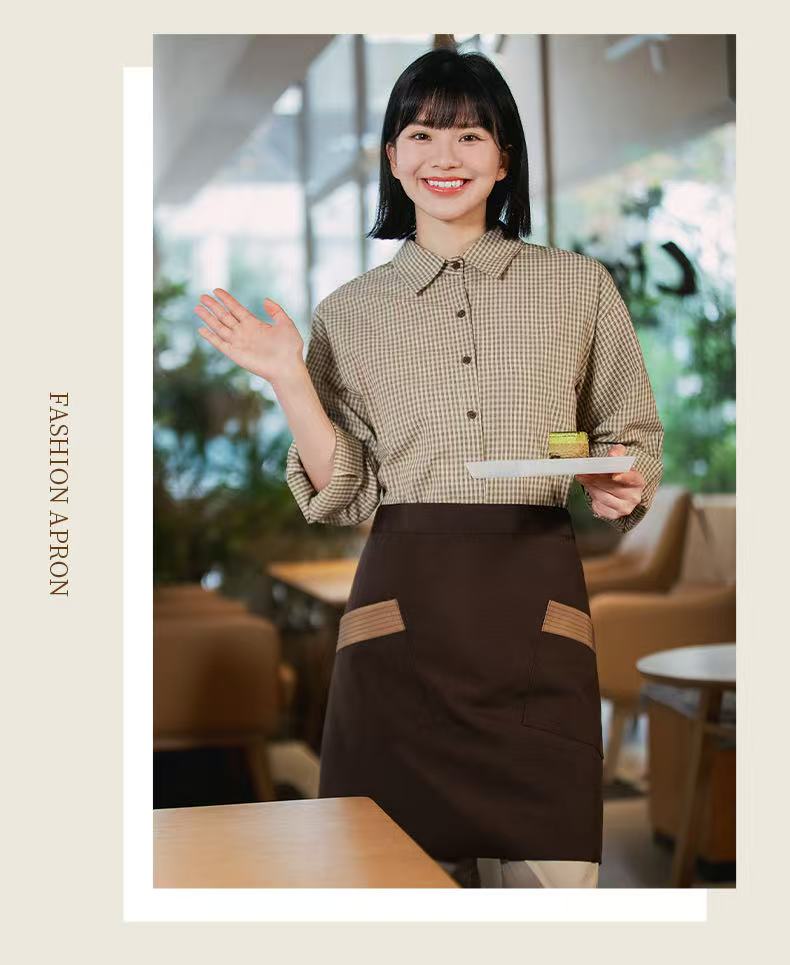 Fashion Waterproof Half Apron | Color-Block Waist Apron for Restaurant & Café Staff