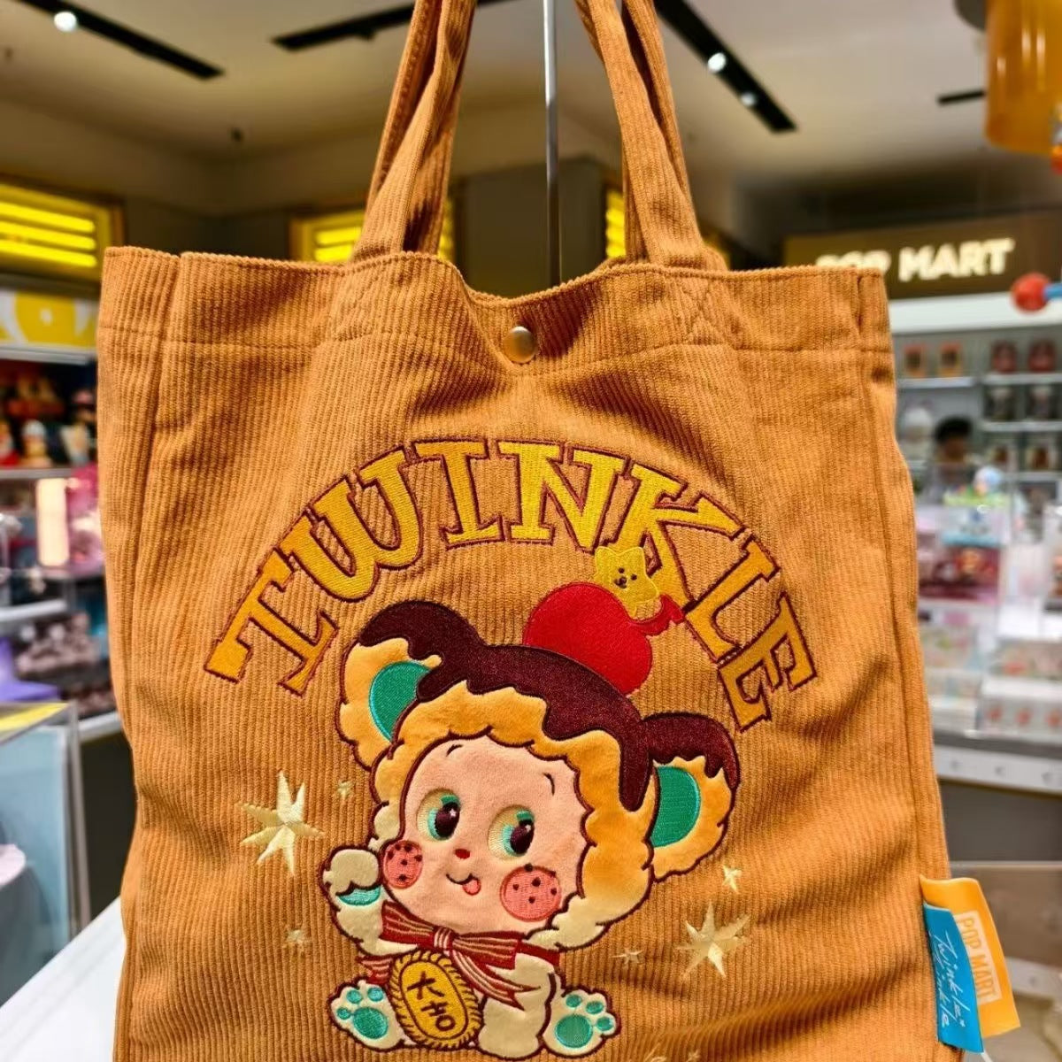 Kawaii Twinkle Twinkle Corduroy Tote Bag – Cartoon Embroidery Shoulder Bag