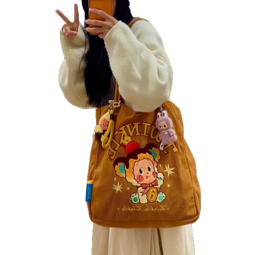 Kawaii Twinkle Twinkle Corduroy Tote Bag – Cartoon Embroidery Shoulder Bag