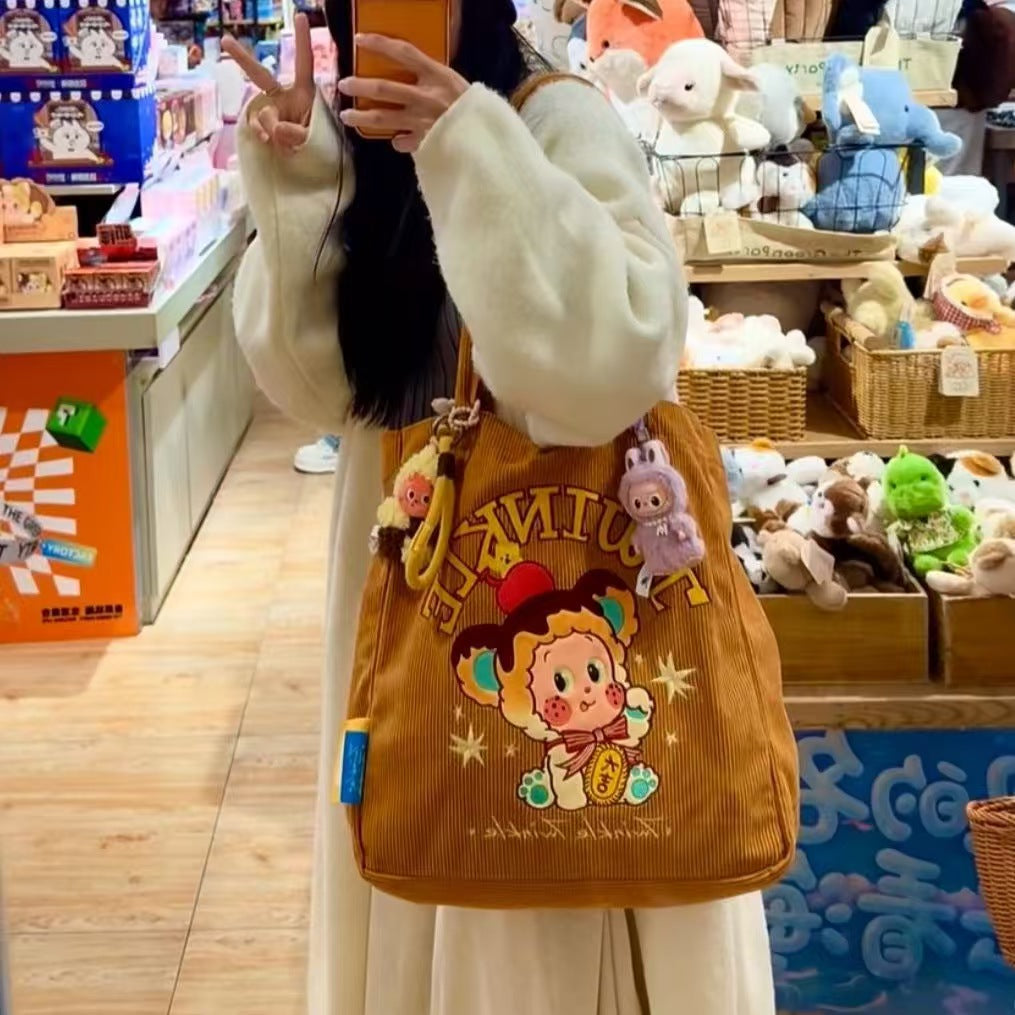 Kawaii Twinkle Twinkle Corduroy Tote Bag – Cartoon Embroidery Shoulder Bag