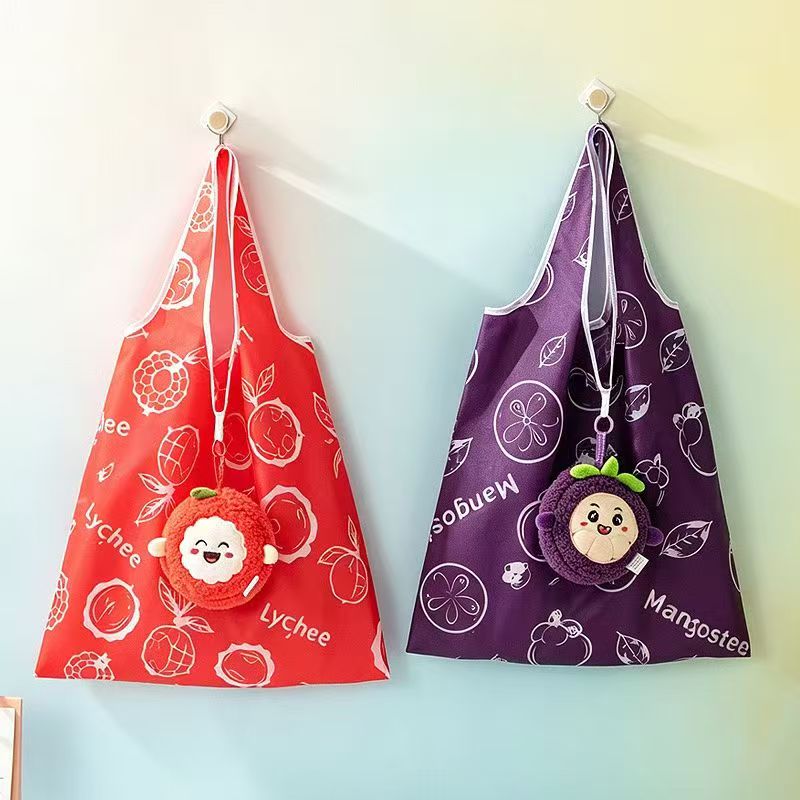 Tropical Fruit Plush Shopping Bag | Lychee, Guava, Avocado & Mangosteen | Set of 4
