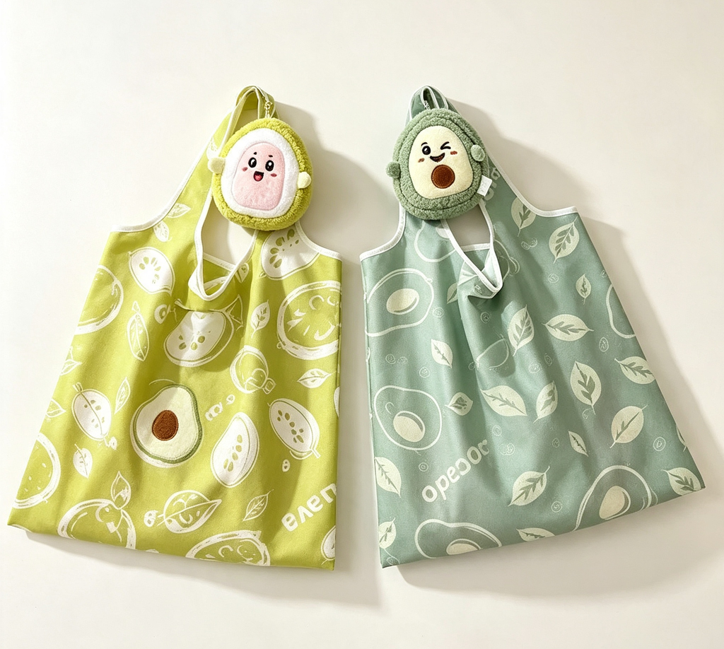 Tropical Fruit Plush Shopping Bag | Lychee, Guava, Avocado & Mangosteen | Set of 4