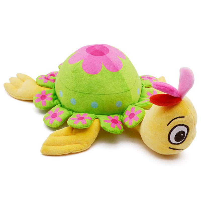 Make My Day Ocean Series | Floral Sea Turtle Plush Toy – Bright Green Shell with Pink Daisy Pattern Kawaii Stuffed Animal