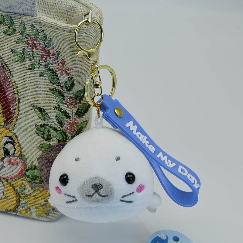 Make My Day Ocean Series | Cute Baby Seal Plush Keychain Charm – Soft Stuffed Animal Bag Pendant