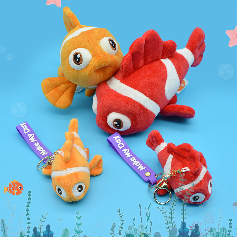 Make My Day Ocean Series | Clownfish Plush Toy & Keychain Charm – Orange & Red Stripe Kawaii Stuffed Animal | 2 Sizes