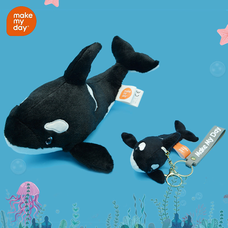 Make My Day Ocean Series | Orca Killer Whale Plush Toy & Keychain Charm – Realistic Black & White Stuffed Animal