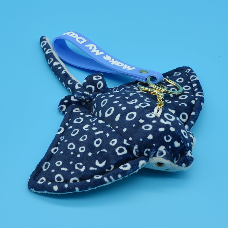 Make My Day Ocean Series | Spotted Eagle Ray Plush Toy & Keychain Charm – Navy Blue Leopard Spot Realistic Stuffed Animal | 2 Sizes