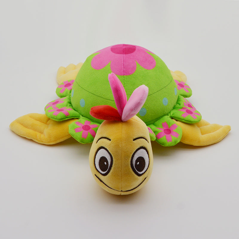 Make My Day Ocean Series | Floral Sea Turtle Plush Toy – Bright Green Shell with Pink Daisy Pattern Kawaii Stuffed Animal
