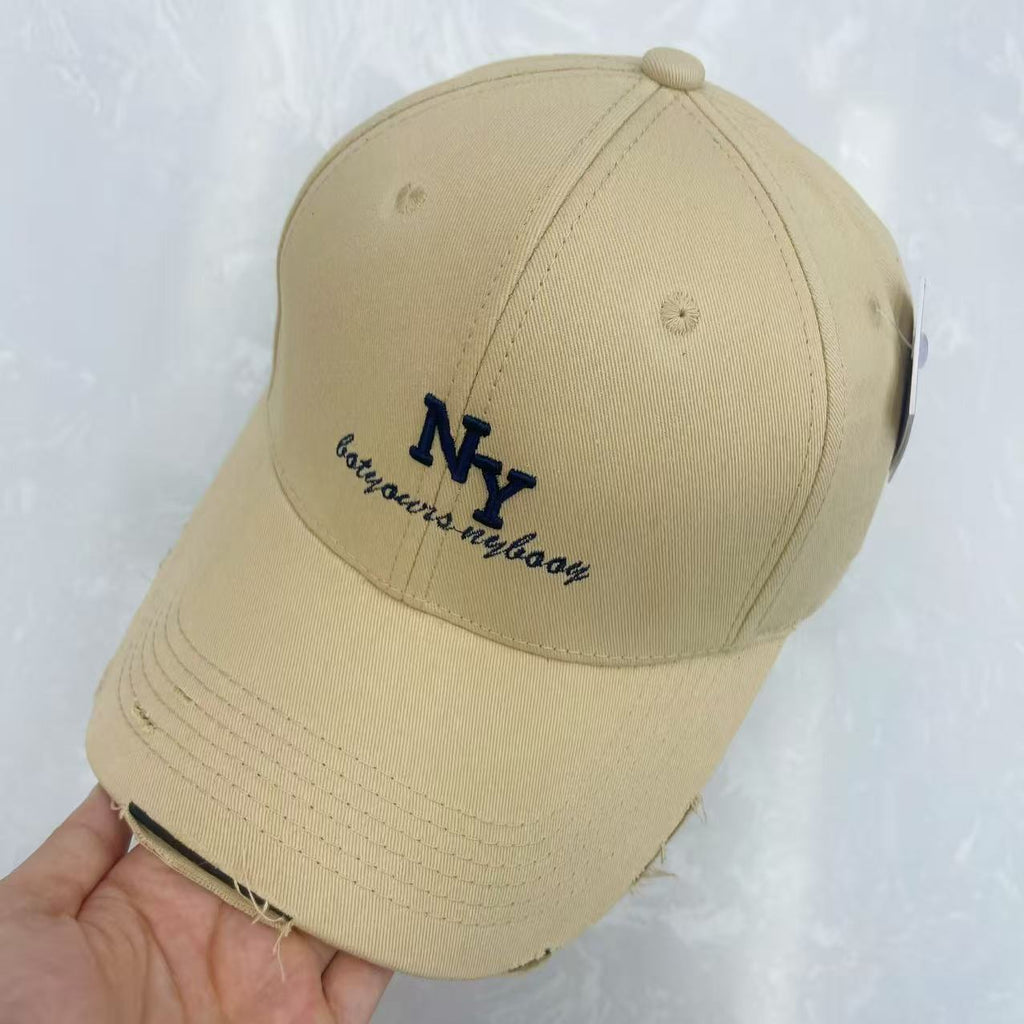 NY Botyours Nybooy Embroidered Distressed Raw Edge Cotton Baseball Cap - Vintage Street Style Hat