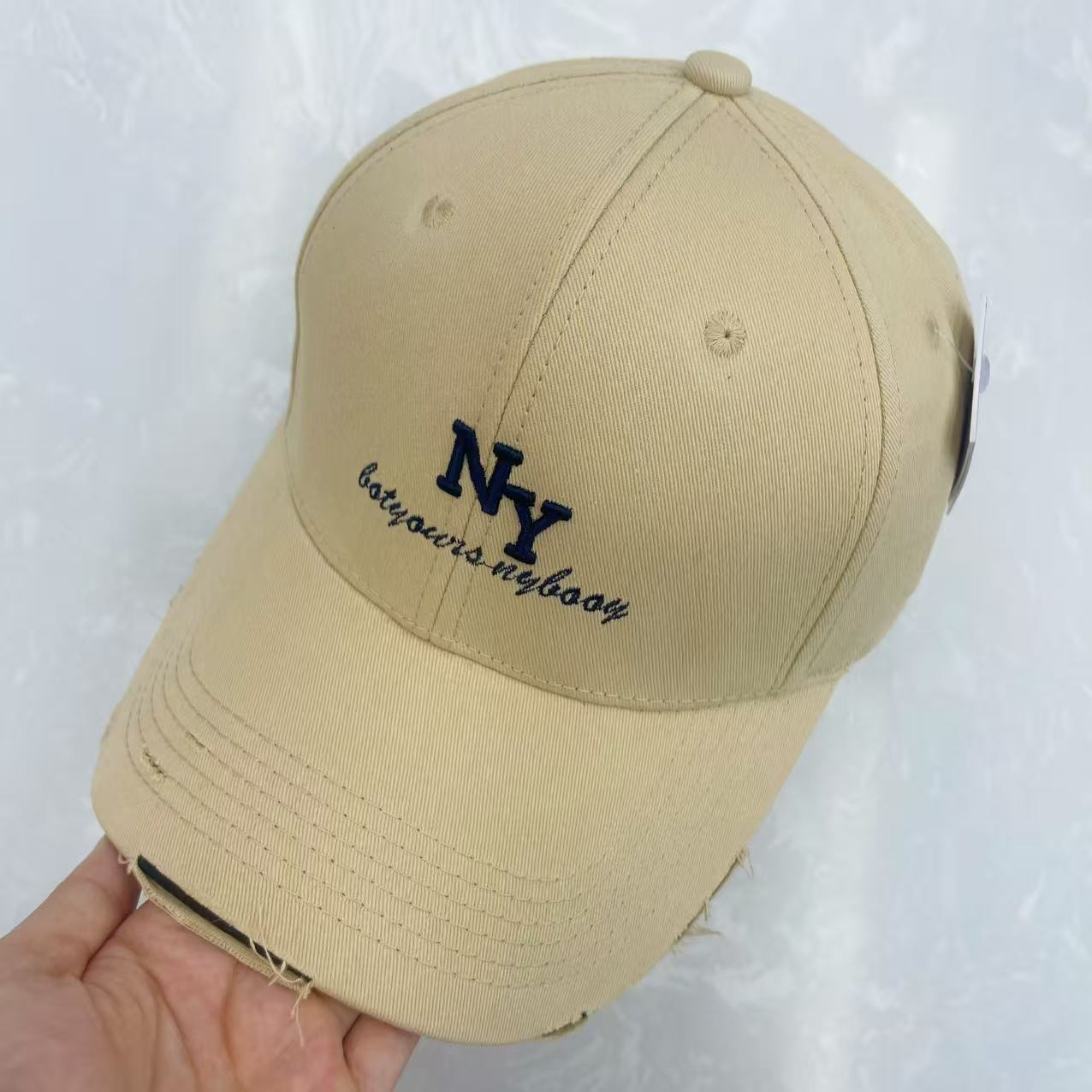 NY Botyours Nybooy Embroidered Distressed Raw Edge Cotton Baseball Cap - Vintage Street Style Hat