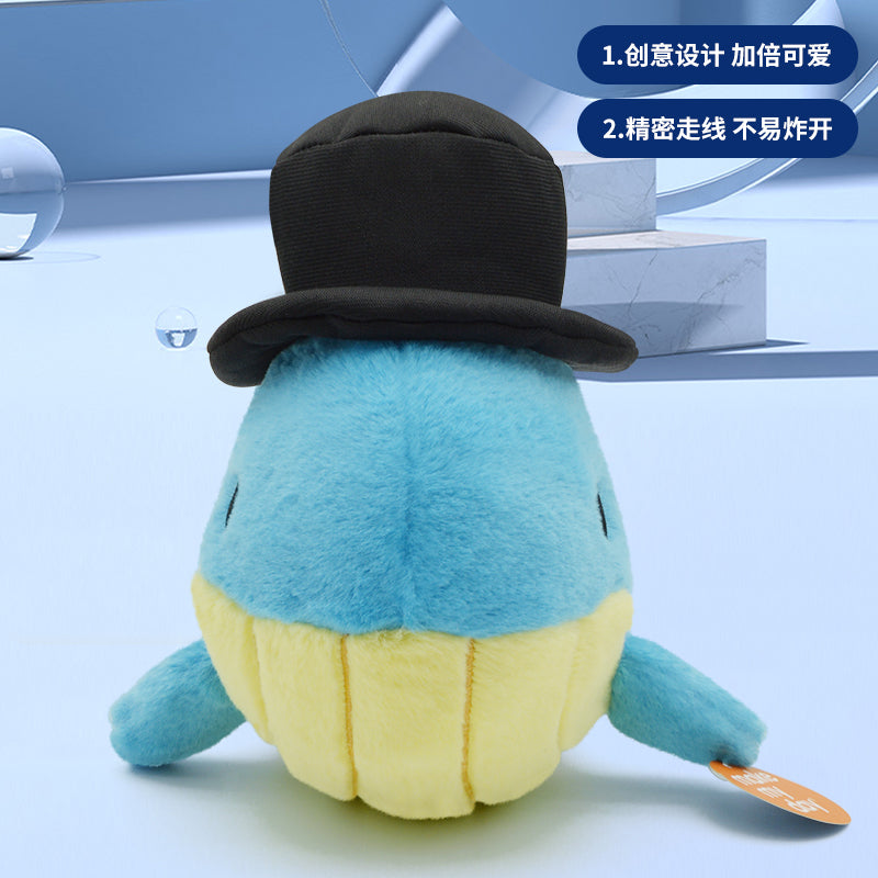 Make My Day Ocean Series | Gentleman Whale Plush Toy & Keychain Charm – Chubby Blue Whale with Top Hat