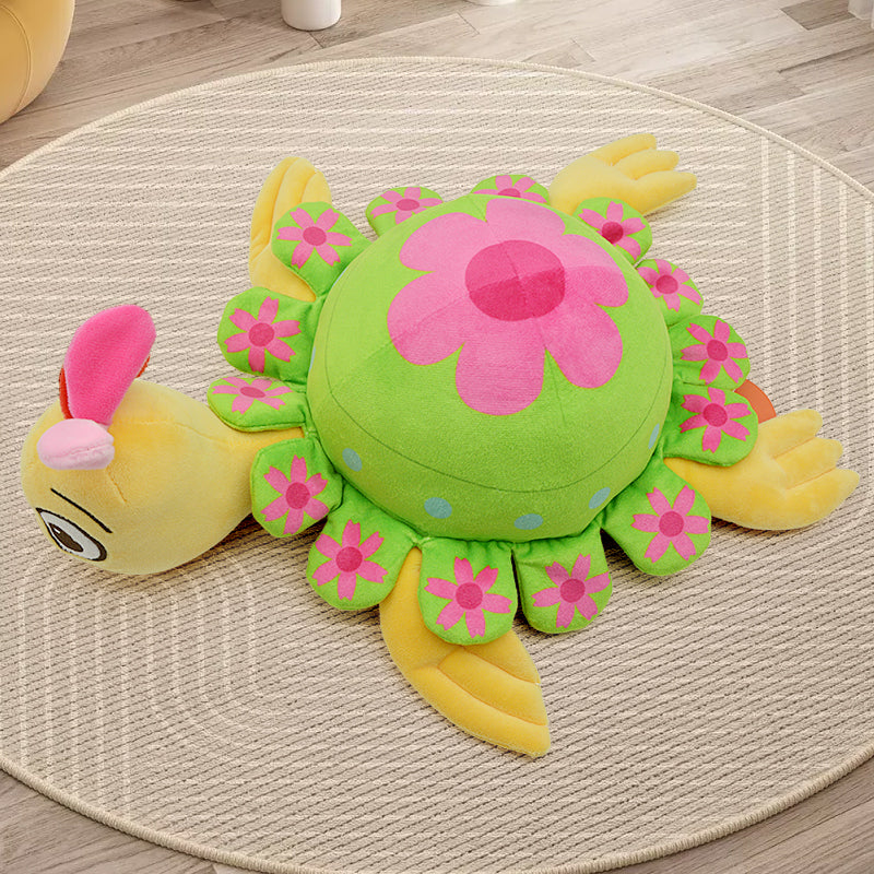 Make My Day Ocean Series | Floral Sea Turtle Plush Toy – Bright Green Shell with Pink Daisy Pattern Kawaii Stuffed Animal