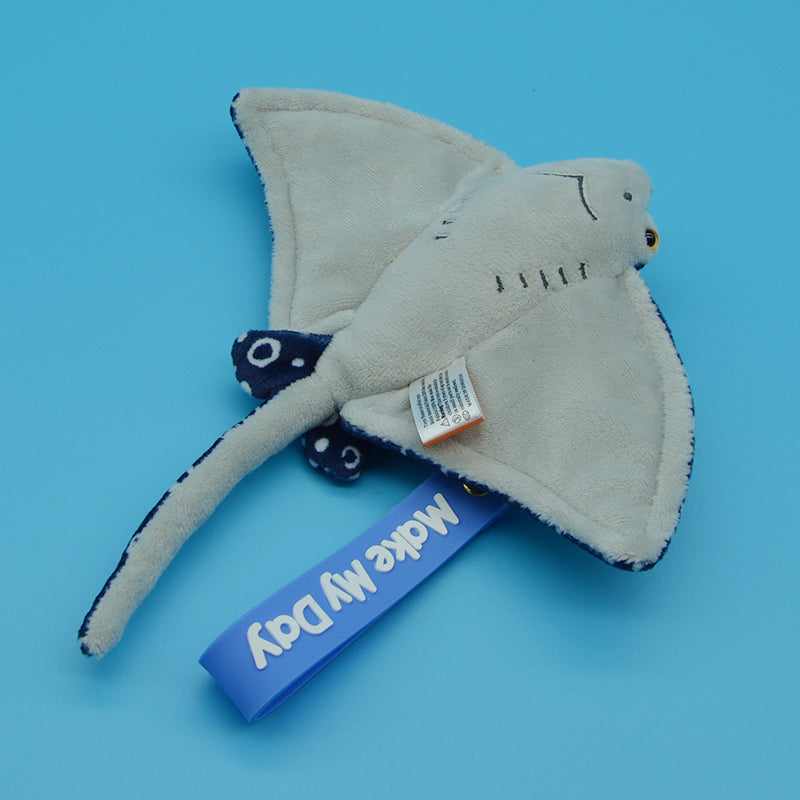 Make My Day Ocean Series | Spotted Eagle Ray Plush Toy & Keychain Charm – Navy Blue Leopard Spot Realistic Stuffed Animal | 2 Sizes