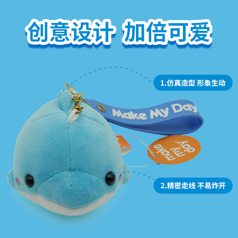Make My Day Ocean Series | Blue Dolphin Plush Keychain Charm – Cute Kawaii Stuffed Animal Bag Pendant