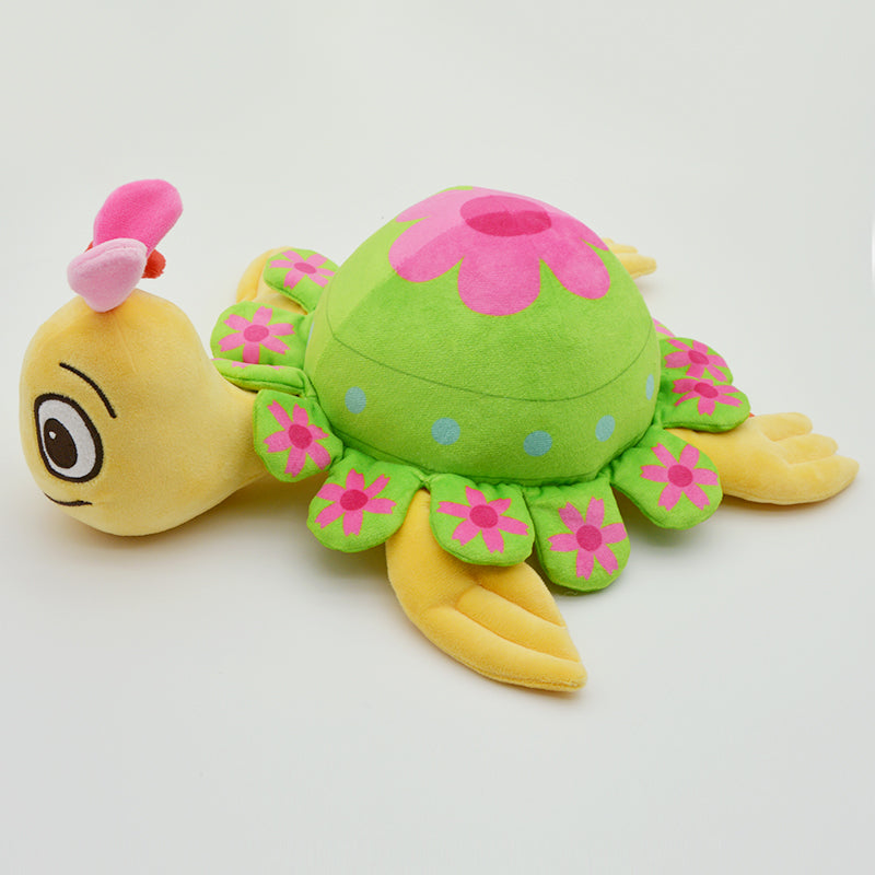 Make My Day Ocean Series | Floral Sea Turtle Plush Toy – Bright Green Shell with Pink Daisy Pattern Kawaii Stuffed Animal